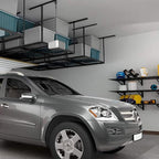 FLEXIMOUNTS 4x8 Overhead Garage Storage Rack, Adjustable Organization System, Heavy-Duty Metal Ceiling Racks, 2 Pack, Hammertone, Classic Series