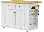 Rolling Kitchen Island with Drop Leaf & Power Outlet, Large Kitchen Islands Cart on Wheels, Movable Kitchen Island with 5 Open Storage Shelves & Towel Rack for Kitchen, Dining Room, 48-Inch, White