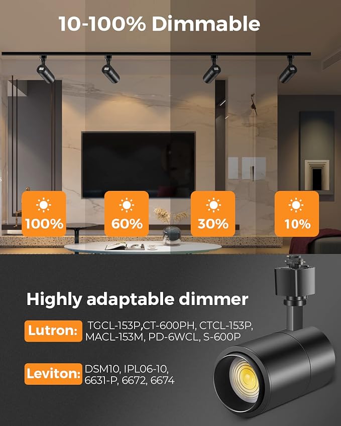 VANoopee 3-Color Zoomable 20W LED Track Lighting Heads H Type Track Light Heads Dimmable Bright Ceiling Spotlight Fixtures for Kitchen, 3000K 4000K 5000K Adjustable, CRI90+ 15°-60° 2000lm Black 3 Pack