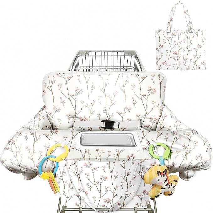 Shopping Cart Cover for Baby Girl Boy 2-in-1 High Chair Water Resistant High Chair Cover Black Flower Gender Neutral Cart Cover for Babies Padded Grocery Cart Cover for Baby