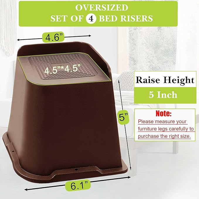 Bed Risers 1 inch, 2 inch, 3 inch, 4 inch, 6 inch, 8 inch Heavy Duty, Oversized Furniture Riser for Couch Sofa Table Chair Leg Frame Dorm, Support up to 6000 Lbs (Chocolat Brown 4 Pack, 5 inch)