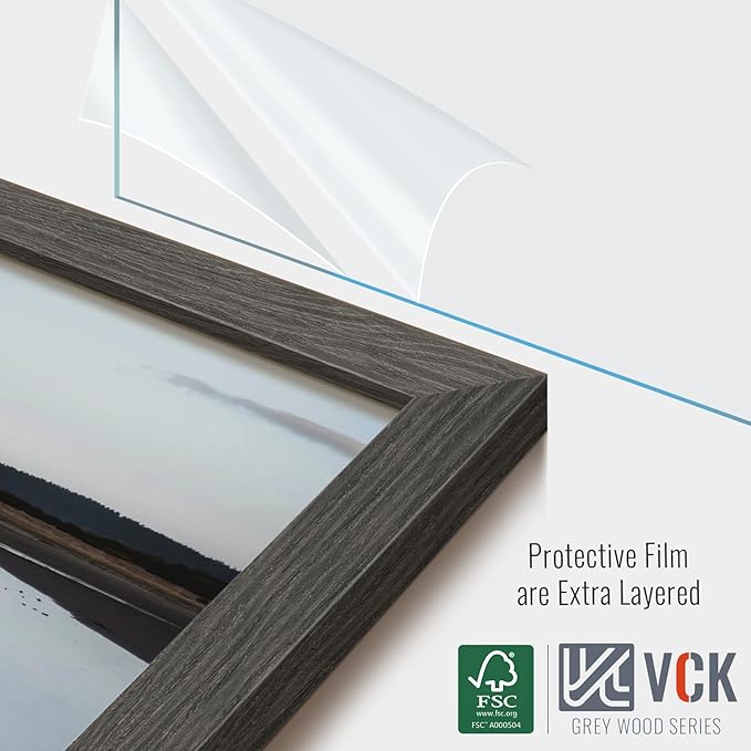 VCK 24x36 Poster Frame 2 Pack - Grey, High-End Wood Picture Frames with Polished Plexiglass, Display 20x30 Photo with Mat or 24x36 without Mat, Art Gallery-Quality, Wall Hanging, Grey