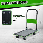 Green Folding Platform Hand Truck 330 lbs Capacity, Heavy Duty Flatbed Cart with 360° Swivel Silent Wheels, Non-Slip Alloy Steel Dolly for Warehouse, Delivery, and Storage – Foldable Design