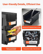 VEVOR Plastic Stackable Storage Bins, 14.8 x 8.5 x 7.1 inch (12 Pack), Plastic Containers for Organizing & Storage Bins for Garage, Small Parts, Office Supplies, Other Accessories, Black & Transparent