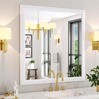 Amorho Bathroom Mirror, 40X38 Inch White Thick Metal Framed Wall Mirrors for Over Sink, Bedroom, Living Room, Entryway, Rectangle Wall-Mounted Mirrors(Horizontal/Vertical).