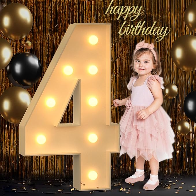 3FT Marquee Numbers, Light Up Numbers 4 for 4th 14th 40th Birthday Decorations, Big Numbers for Party Decorations, Large Light Up Numbers for Party Decor DIY Pre-Cut Foamboad Mosaic Numbers