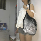 Portable Reusable Mesh Cotton Net String Bag Organizer Shopping Tote Handbag Fruit Storage Shopper NEW (black02)