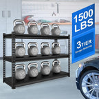 48" W Garage Shelving Heavy Duty, 1500LBS Loads Adjustable Garage Storage Shelves, 3-Tier Metal Shelving Units and Storage Racks, Industrial Utility Shelf,48" Wx18 Dx39 H, Black