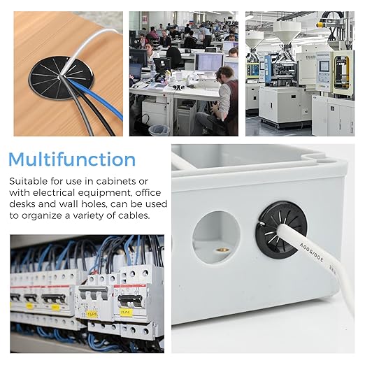 50 Pcs Cable Grommet, Snap Bushing 1/2" (13 mm) Mounting Diameter, Flexible Petal-Shaped Buckle Round Nylon Desk Grommet for Wires Through Countertop Cord Organizer and Protection, Black