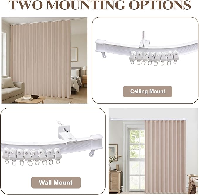 Faux Linen Semi Sheer Room Divider Curtain with Flexible Ceiling Track, Extra Wide Light Filtering Privacy Curtains for Patio Sliding Glass Door, Living Room, Bedroom, Light Coffee, W100xL108, 1 Panel