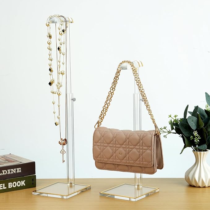 Purse Stands, Acrylic Purses Display Stand, 14“-24” Height Adjustable Handbag Rack, Purse Organizer for Closet, Table Bag Hanging Stand for Closet Retail Vendor Commercial Store(PATENT PENDING)