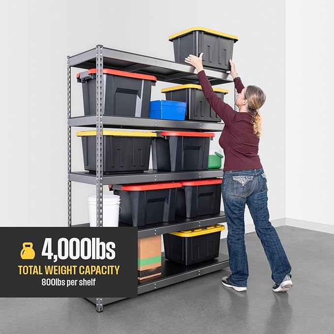SafeRacks Modular Garage Shelving - 5 Tier Storage Shelves, Tall Metal Rack Shelves for Storage, Heavy Duty Steel Shelf Organizer for Garage, Or Kitchen Pantry (Hammertone, 18 x 60 x 72)