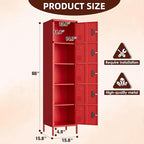 Aobabo 16" W 5 Door Metal Storage Locker with Lock, 66" H Steel Locker with Name Card Holder and Metal Leg for School, Home, Office, Playroom, Assembly Required, Red