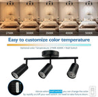 Jolux LED 3 Light Track Lighting Kit, Black 3 Way Ceiling Spot Lighting, Included 3 GU10 Bulbs 1000LM 5CCT Selectable,Flexibly Rotatable Light Head for Kitchen Gallery Art Walls Hallway Living Room