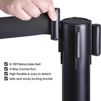 10 ft Crowd Control Stanchion Set, Crowd Control Barrier, Stanchions with Retractable Belts & Water Filled Base, Retractable Stanchions, Queue Management Stanchion (6 Pack) (Black)