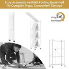 ALANNG Storage Shelves with Wheels, Bookshelf with Storage, No Assembly Metal Rack Cart for Kitchen, Office, Laundry, Garage (4 Tier, White)