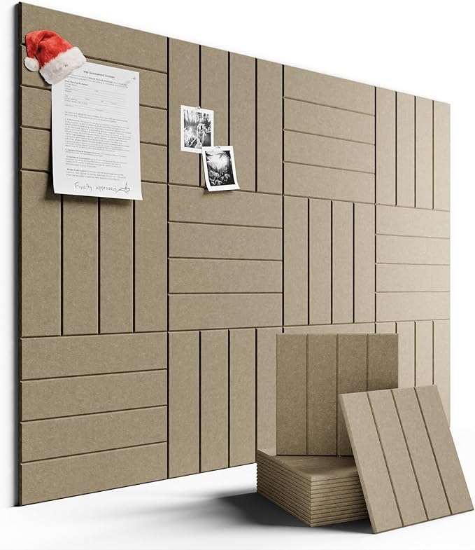 Large Felt Bulletin Board 48" x 36" Cork Board Alternative-12 Pack with 70 Safe Removable Adhesive Tabs, Cork Boards for Walls for Home Office Classroom Pin Board-Earth Brown