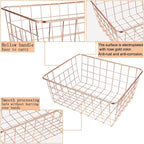 4 Pack Wire Baskets for Pantry Metal Wire Freezer Organizer Bins with Handles, Metal Basket Rose Gold Wire Baskets for Storage Organizing Office, Kitchen Cabinets, Bathroom, Countertop