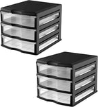 Life Story 3 Drawer Stackable Shelf Organizer Plastic Storage Drawers for Bathroom Storage, Make Up, Or Pantry Organization, Black (2 Pack)