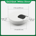 10 Pcs Desk Grommet 1-3/8" / 35 mm, Desk Cord Hole Cover, Cable Grommet ABS Plastic, Desk Hole Grommet for Home & Office Pc, Detachable Cable Cord Organizer-White