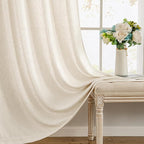 MIULEE Non-See-Through Privacy Linen Curtains 2 Panels, Light Filtering Window Curtains Farmhouse Textured Back Tab Semi Sheer Drapes for Bedroom Living Room, 52 x 84 Inches Long, Cream Ivory