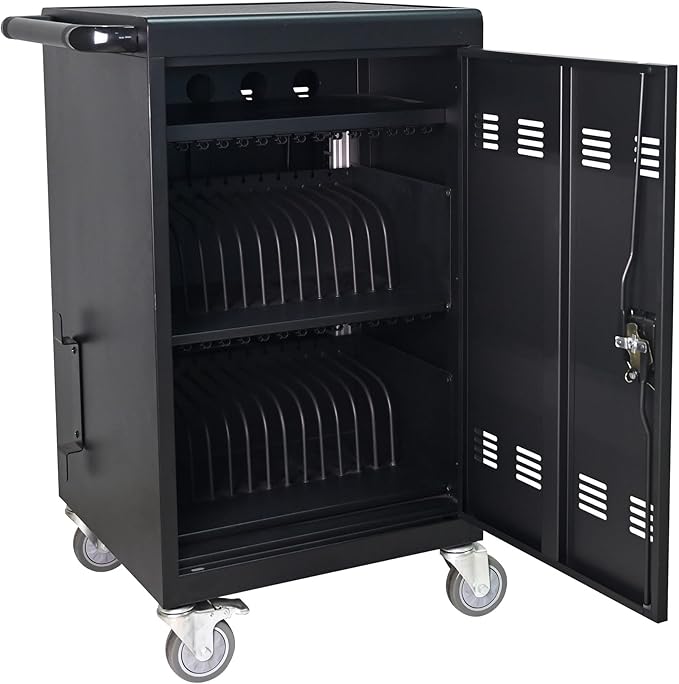 Laptop Charging Cart,32 Devices Tablet Storage Carts for Pad Up to 16.3" Screen Size, Classroom Computer Mobile Charging Station for Pads,Chromebooks,Laptops,Security Storage (30+2 Bay-Black)
