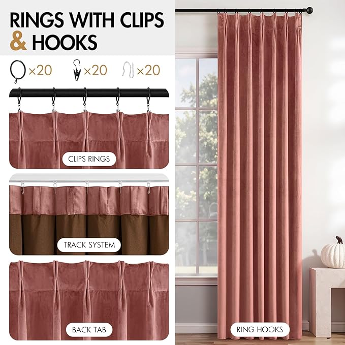 MIULEE Dusty Rose Velvet Curtains 84 inches Long, Pinch Pleated Blackout Drapes with Hooks, Thermal Insulated Pinch Pleat Panels for Bedroom Living Room, 2 Panels