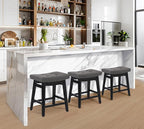 Counter Height Bar Stools Set of 2 for Kitchen Counter Farmhouse Modern Barstools with Faux Leather Upholstered Backless Seat and Solid Wood Legs 24 inch Bar Chairs, Grey + Black