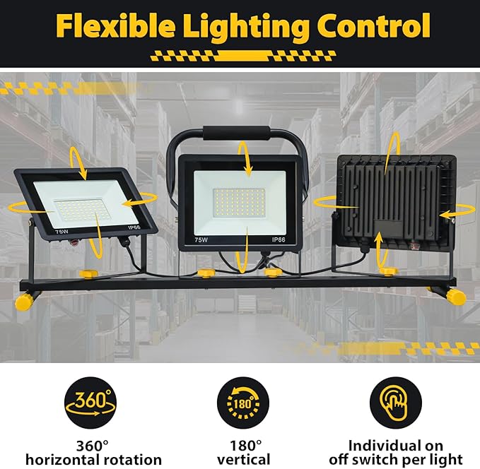 GEERTOP Portable Tripod Led Work Light on Wheels, Adjustable Rolling Black Stand, 21000LM Detachable LED Heads for Garage, Construction Job Site, Indoor/Outdoor Use