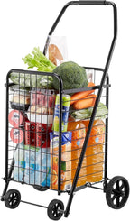 VEVOR Shopping Cart, Folding Grocery Utility Cart with Swivel Wheels, 90 LBS Large Load Capacity, Heavy Duty Rolling Laundry Basket Butler for Laundry, Shopping, Camping, Grocery, Luggage, Black