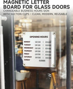 Metal Business Hours Sign with Suction Cups - Magnetic Open Closed Display Board for Storefront Window, Glass Door, Tile Wall & Counter - Changeable, Reusable & Rust-Resistant Steel Kit