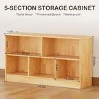 Wingyz Rubber Wood Montessori Bookshelf, 5-Section Wooden Storage Cabinet, 2 Shelf Bookcase Toy Storage Organizer, 43.3"L Montessori Shelf for Kids Rooms Classroom Playroom Nursery Daycare, Child-Safe