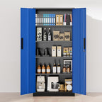 Greenvelly Metal Storage Cabinet, 72" Locking Metal Garage Storage Cabinet with Doors and 4 Adjustable Shelves, Lockable Steel Cabinet for Home Office, Garage, Shop, School (Blue 32" W x 16" D)