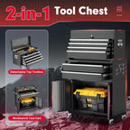 Superday Metal Tool Chest, 8 Drawer Rolling Tool Chest with Wheels, Detachable Tool Storage Cabinet with Lock for Garage, Steel Tool Cart with Liner & Hooks for Workshop, Warehouse (Black)