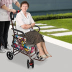 Shopping Cart, 220lbs Foldable Shopping Cart, Utility Cart with Seat & 360° Wheels, for Groceries, Laundry, Camping (Flower)