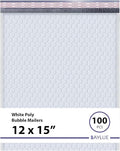 White Large Poly Bubble Mailers 12x15 inch | Self Seal Padded Envelopes Cushioned Bubble Mailer | Usable Size 12x15 | WaterProof | Lightweight mailing Shipping Bags | 100 Pack Bulk | USA Made