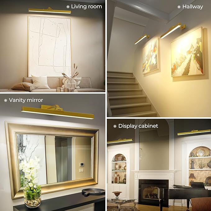 Picture Lights for Wall, Battery Operated Picture Light 24in Gallery Light for Paintings CCT Dimmable Recharging Battery Wall Light with Remote Control for Living Room Gallery Dartboard