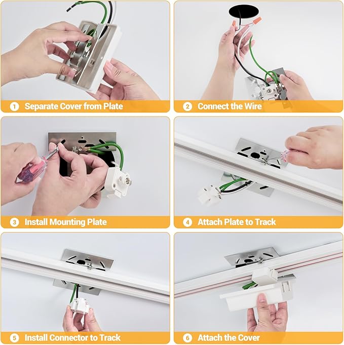 VANoopee 26FT H Track Lighting Rails White, H Type Track Lighting Kit with Floating Canopy Connector, End Caps, Live End Feeds, I T & L Connectors, Compatible with Single Circuit H Style Track System