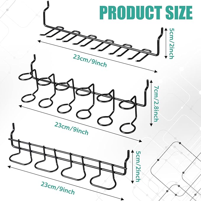Coume 6 Pcs Pegboard Screwdriver Holders Organizer Pegboard Plier Holders Stainless Steel Peg Board Tool Utility Hooks Accessories Shelving Display Multi-Ring Tool Racks for Shop Store(Black)