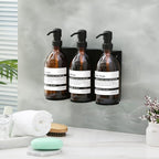 Glass No-Drill Wall Mounted Shower Soap/Hand Soap Dispenser with Adjustable Stainless Steel Holder for Bathroom and Kitchen-(Black 3 Chamber)