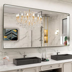 LOAAO 77X36 Inch Brushed Nickel Bathroom Mirror, Rounded Rectangle Silver Metal Frame Mirror, Brushed Nickel, Anti-Rust, Hangs Horizontally or Vertically