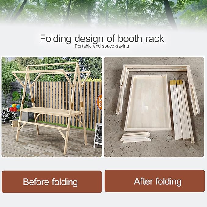 Outdoor Vendor Cart, Wooden Lightweight Farmers Market Stalls/Concession Stand Booths, Foldable Vendor's Stall, Portable Food Display Stand for Market(Yellow,120 * 60 * 200cm)