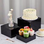 Leinuosen 7 Pcs Large Buffet Risers Set 6" to 12" Acrylic Display Box Catering Dessert Table Riser Food Display Decorative Stand with Hollow Bottom for Catering Supplies(Black, Square)