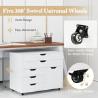 File Cabinet, White Filing Cabinet w/Universal Wheels, Wood Printer Stand w/Storage, Rolling File Cabinets for Home Office, Living Dining Room (White, 2 Large Drawers & 3 Small Drawers)