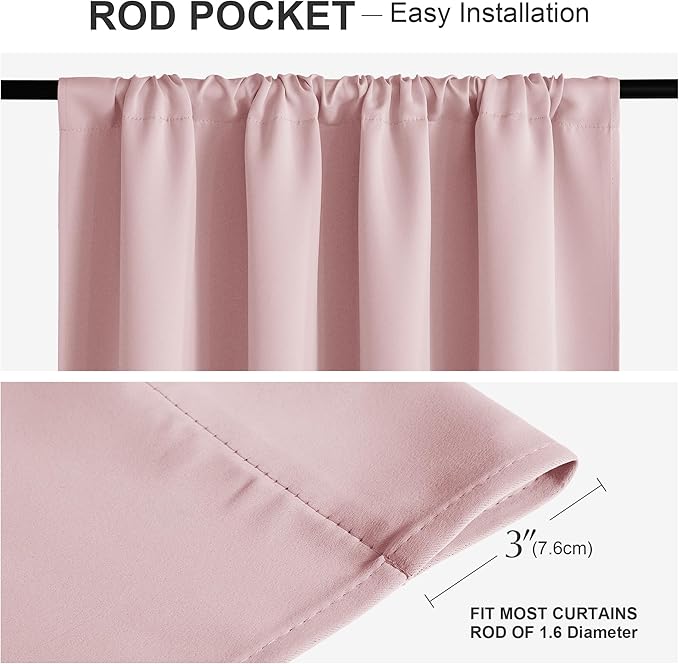 PONY DANCE Blush Pink Cafe Curtains 24 inch Length,Thermal Insulated Small Window Curtains for RV Camper, Privacy Basement Short Drapes, Peach Blush, W 29 x L 24 inches, 2 Panels Set