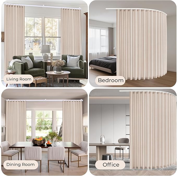Faux Linen Semi Sheer 1 Panel Room Divider Curtain with Flexible Tracks, Extra Wide Light Filtering Privacy Curtains for Patio Sliding Glass Door, Room Divider Drapes for Living Room, Beige, W100xL84