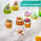 4 Set Acrylic Display Risers - Medium & Large Display Stand Shelf for Organizing Cupcake, Figure, Jewelry & Collectibles (Clear)