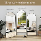 TinyTimes Full Length Mirror, 71''x30'' Floor Mirror with Stand, Arched Wall Mounted Mirror, Large Full Body Mirror with Aluminum Frame Hanging or Leaning for Bedroom, Living Room, Cloakroom (Black)