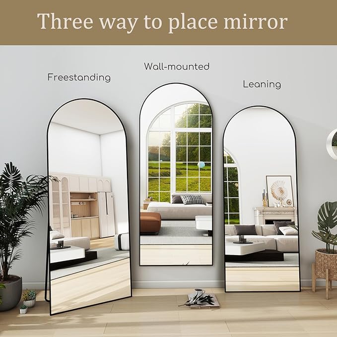 TinyTimes 70''x26'' Full Length Mirror, Large Arched Floor Mirror with Stand, Oversized Wall Mirror, Full Body Mirrors Standing Leaning for Living Room, Bedroom (Black)