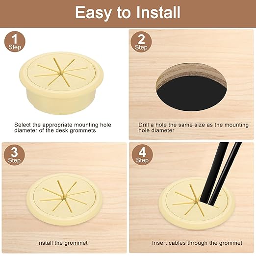 uxcell 4 Pcs Desk Grommet, 1.97 inch 50mm Desk Cable Hole Cover Wire Hole Insert for Home Office Table Cabinet Cord Organizer, Beige